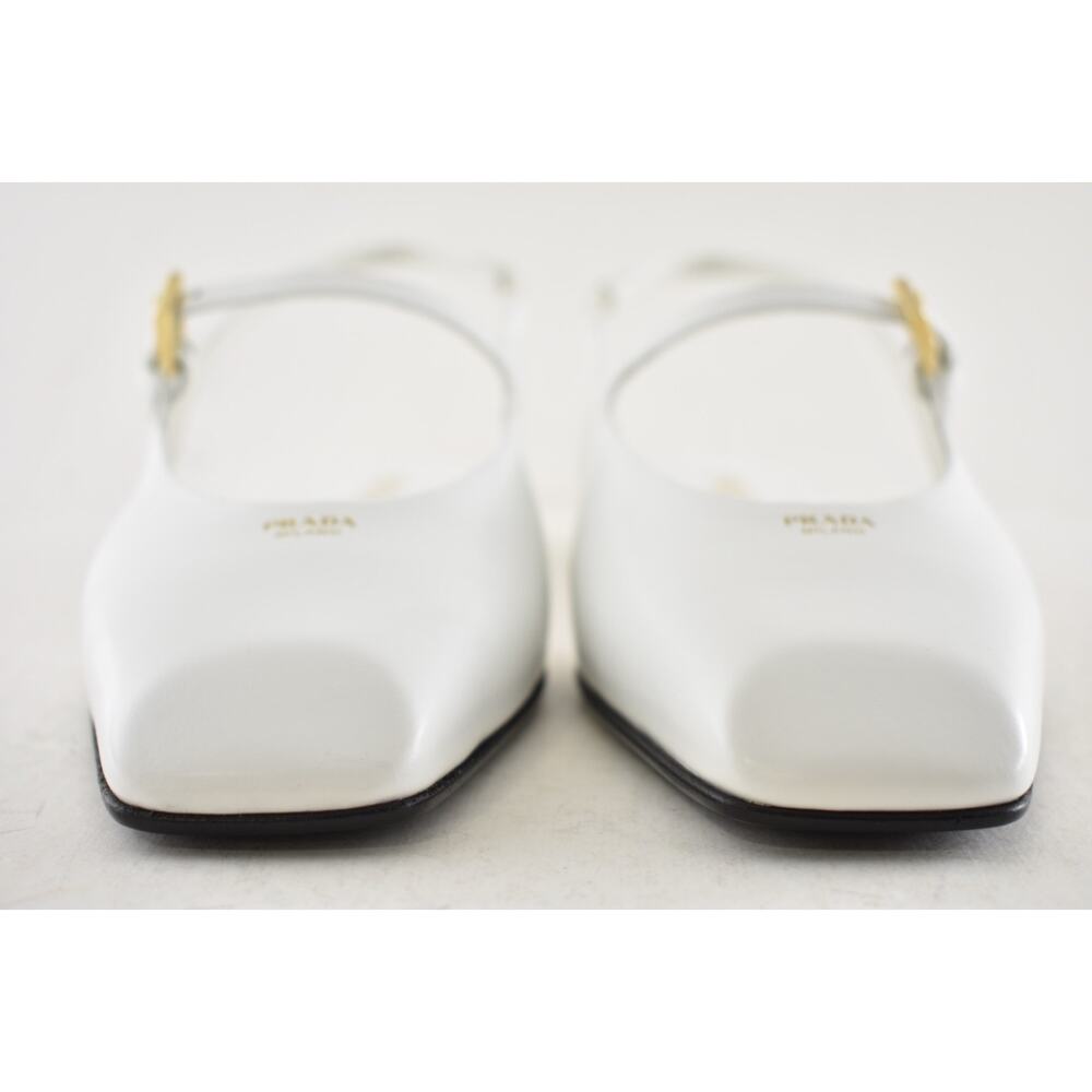 Prada White Leather Square Toe Mary Jane Slingback Ballerina Ballet Flat 36 - Picture 12 of 16